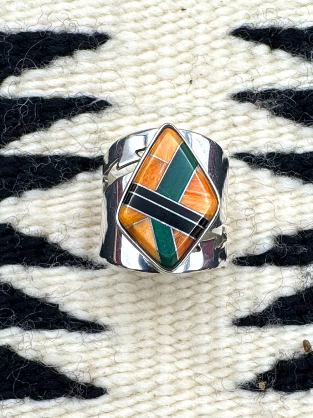 Jay King Brian Bruce Sterling Silver Spiny Oyster Malachite Inlay Ring 7.5